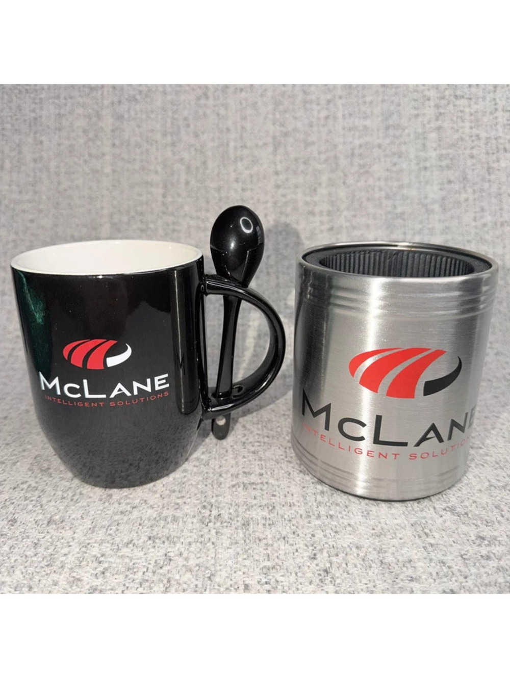 Coffee Mug +Spoon & Metal Can Koosie Set